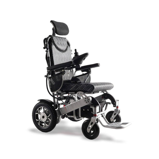 Fold & Travel Mobility WHEELCHAIR SHAWK (Silver)-Reclining Folding Lightweight Electric Wheelchair 500W Motor,330 lbs-25 miles
