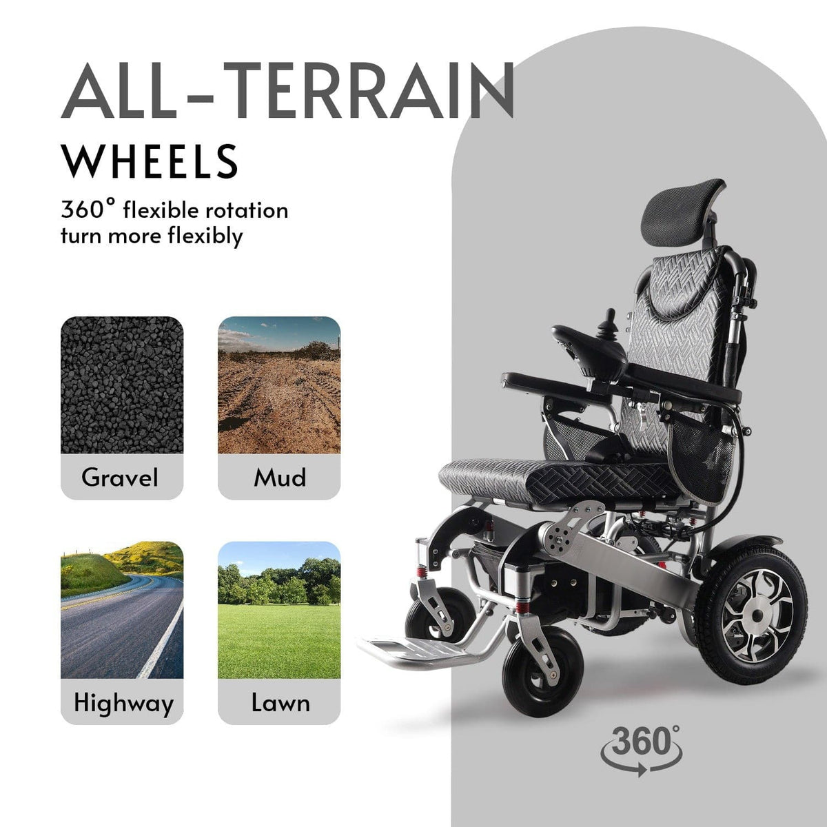 Fold & Travel Mobility WHEELCHAIR SHAWK (Silver)-Reclining Folding Lightweight Electric Wheelchair 500W Motor,330 lbs-25 miles
