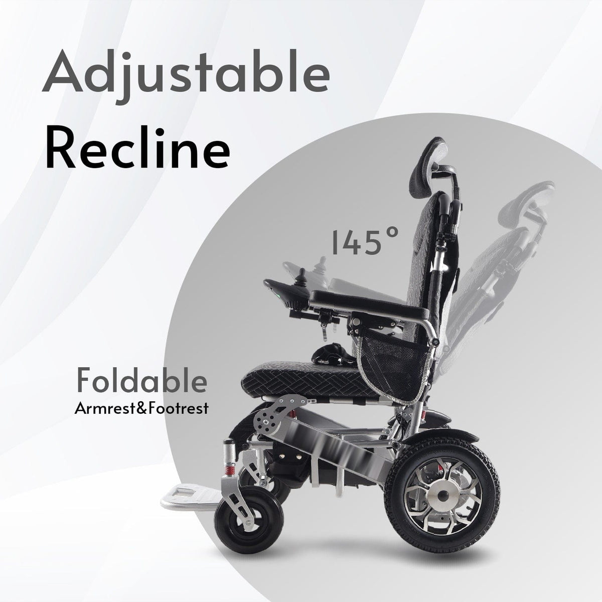Fold & Travel Mobility WHEELCHAIR SHAWK (Silver)-Reclining Folding Lightweight Electric Wheelchair 500W Motor,330 lbs-25 miles