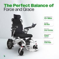 Fold & Travel Mobility WHEELCHAIR SHAWK (Silver)-Reclining Folding Lightweight Electric Wheelchair 500W Motor,330 lbs-25 miles