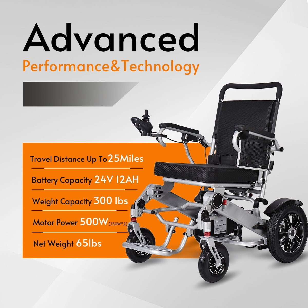 Fold & Travel Mobility WHEELCHAIR COBRA Folding Divisible Electric Wheelchair 300 Lb Capacity-500W- 14Miles