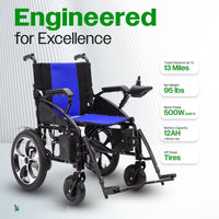 Fold & Travel Mobility WHEELCHAIR ARTEMIS (BLUE) - Folding Lightweight Electric Wheelchair 265lbs - 500W- 13Miles