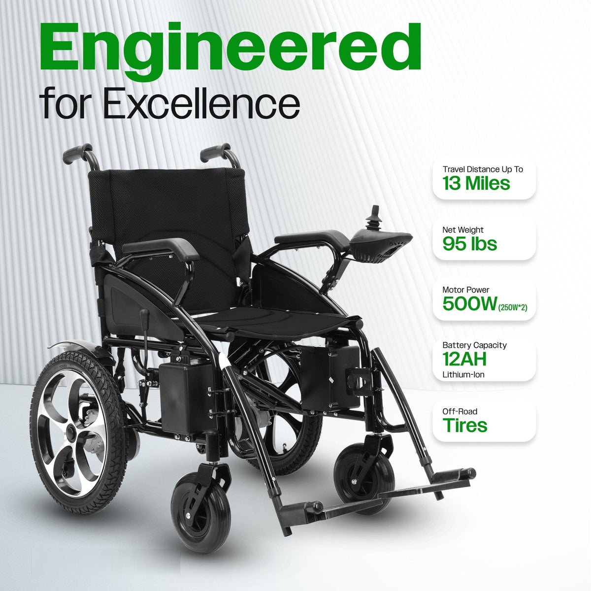 Fold & Travel Mobility WHEELCHAIR ARTEMIS (BLACK) Folding Lightweight Electric Wheelchairs 265lbs -500W- 13Miles
