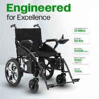 Fold & Travel Mobility WHEELCHAIR ARTEMIS (BLACK) Folding Lightweight Electric Wheelchairs 265lbs -500W- 13Miles