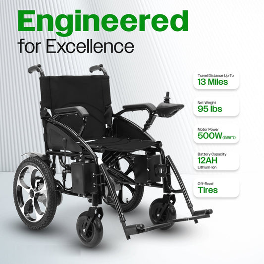 Fold & Travel Mobility WHEELCHAIR ARTEMIS (BLACK) Folding Lightweight Electric Wheelchairs 265lbs -500W- 13Miles