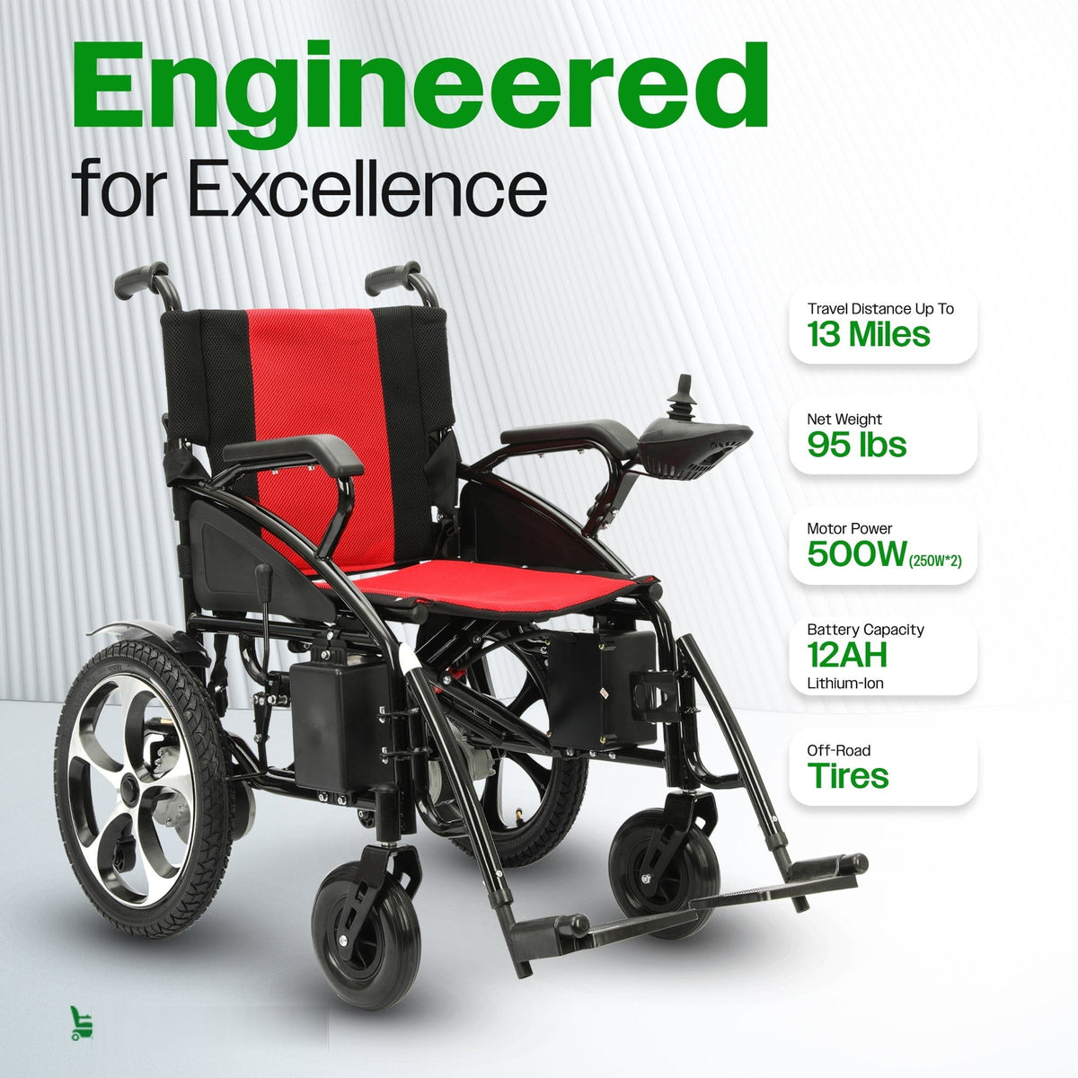 Fold & Travel Mobility WHEELCHAIR ARTEMIS (RED) - Folding Lightweight Electric Wheelchairs 265lbs -500W- 13Miles