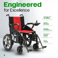 Fold & Travel Mobility WHEELCHAIR ARTEMIS (RED) - Folding Lightweight Electric Wheelchairs 265lbs -500W- 13Miles