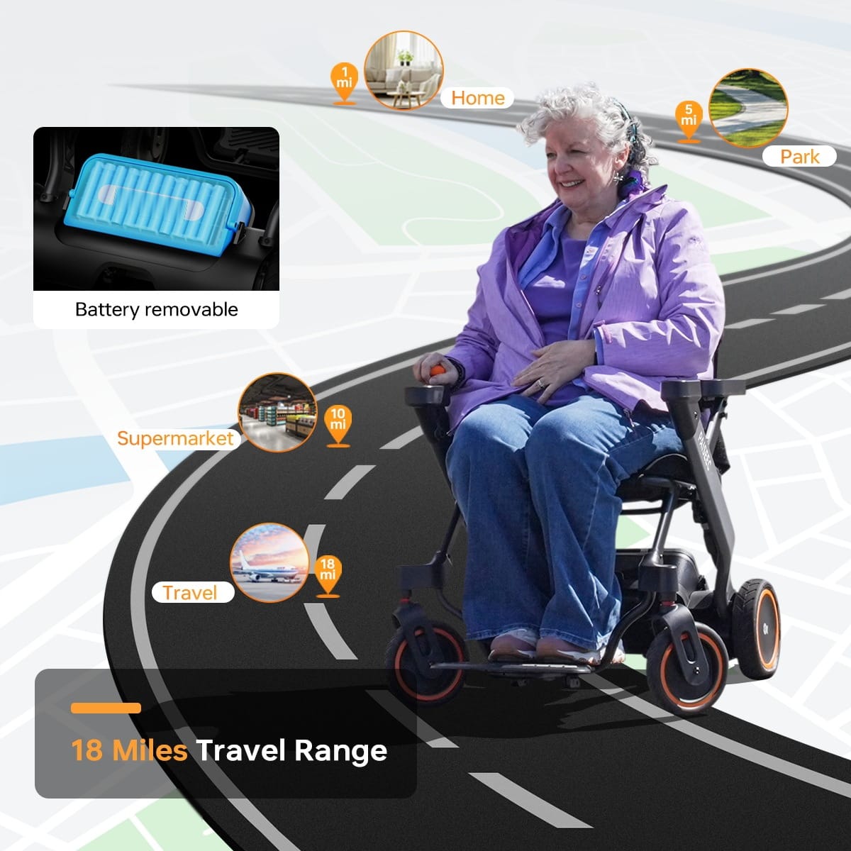 Fold & Travel Mobility Wheelchair Electric Wheelchair with Smart Walking Support | W1