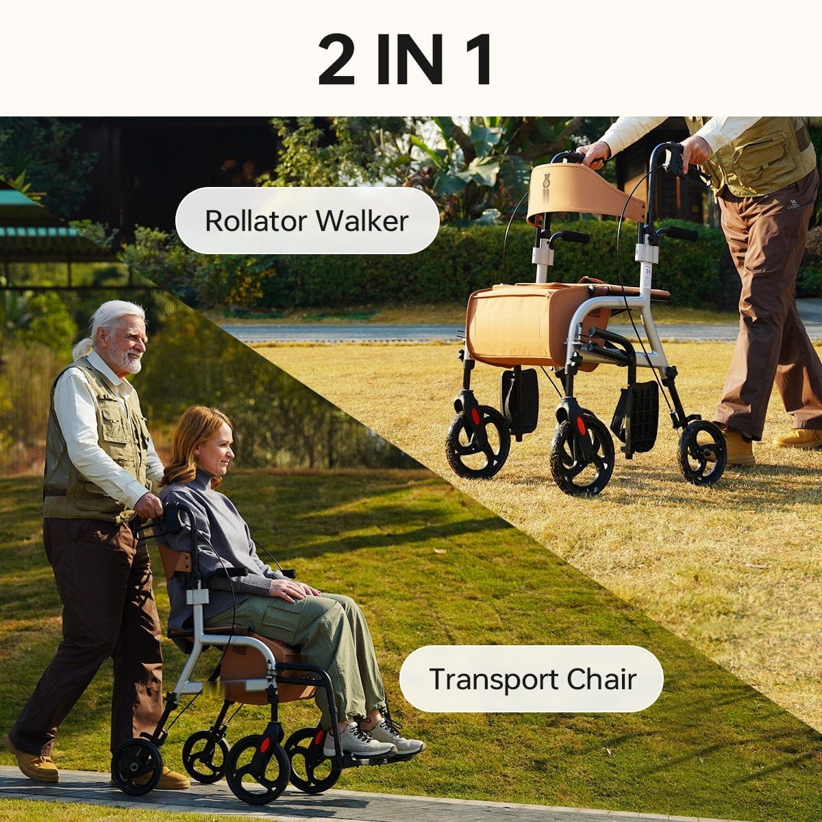 Fold & Travel Mobility Rollator 2 in 1 Rollator Walker R1