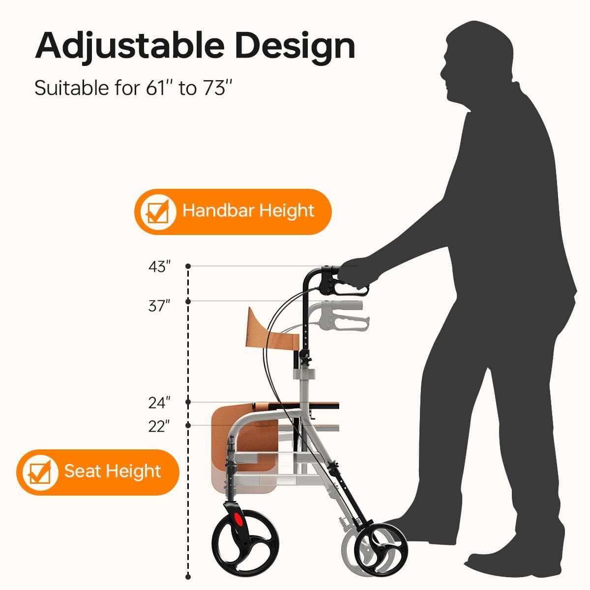 Fold & Travel Mobility Rollator 2 in 1 Rollator Walker R1