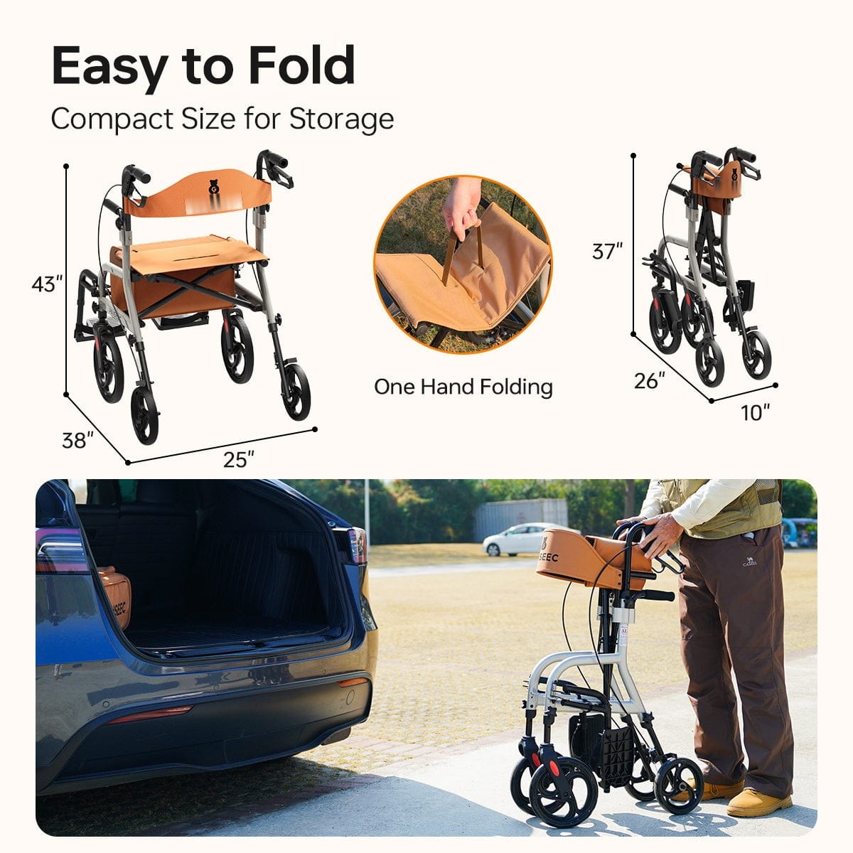 Fold & Travel Mobility Rollator 2 in 1 Rollator Walker R1