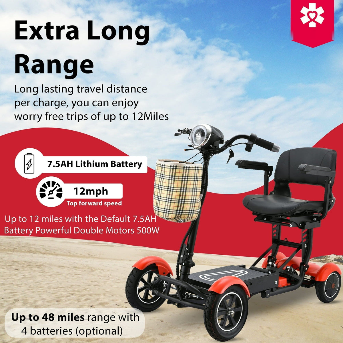 Fold & Travel Mobility Mobility Scooter Premium Wide Seat Smart Electric Wheelchair