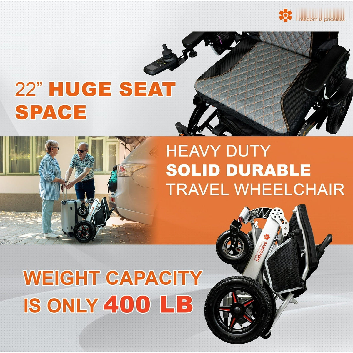 Fold & Travel Mobility Electric Wheelchair Mammoth EX 22" Electric Adult Wheelchair AR Gold