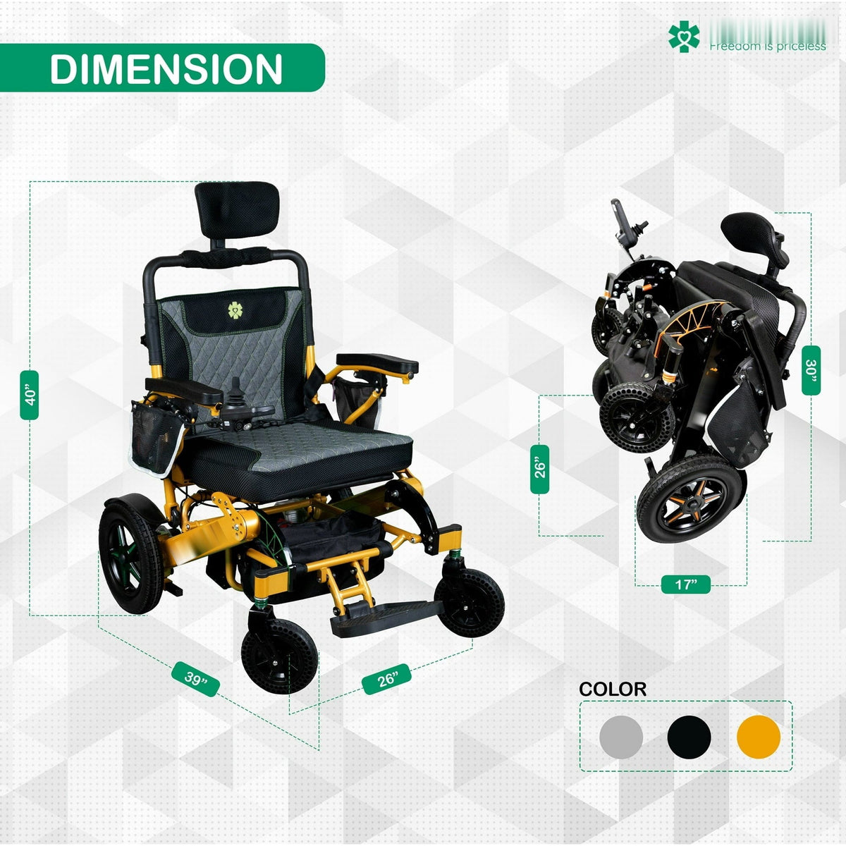 Fold & Travel Mobility Electric Wheelchair Mammoth EX 22" Electric Adult Wheelchair AR Gold