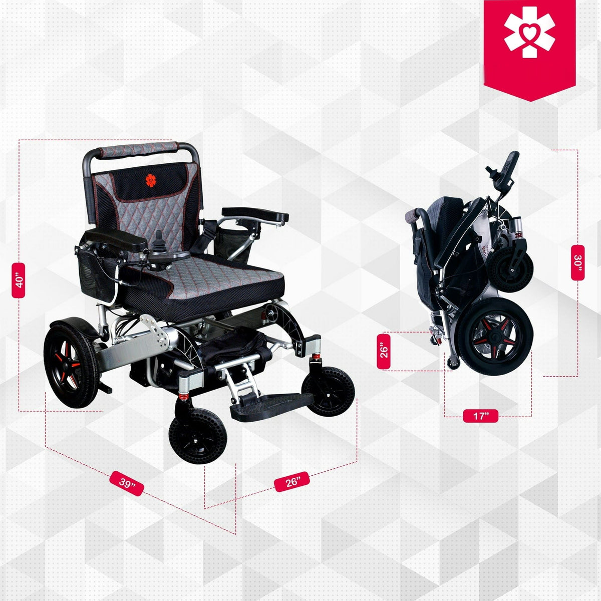 Fold & Travel Mobility Electric Wheelchair Mammoth EX Auto Fold Electric Wheelchair