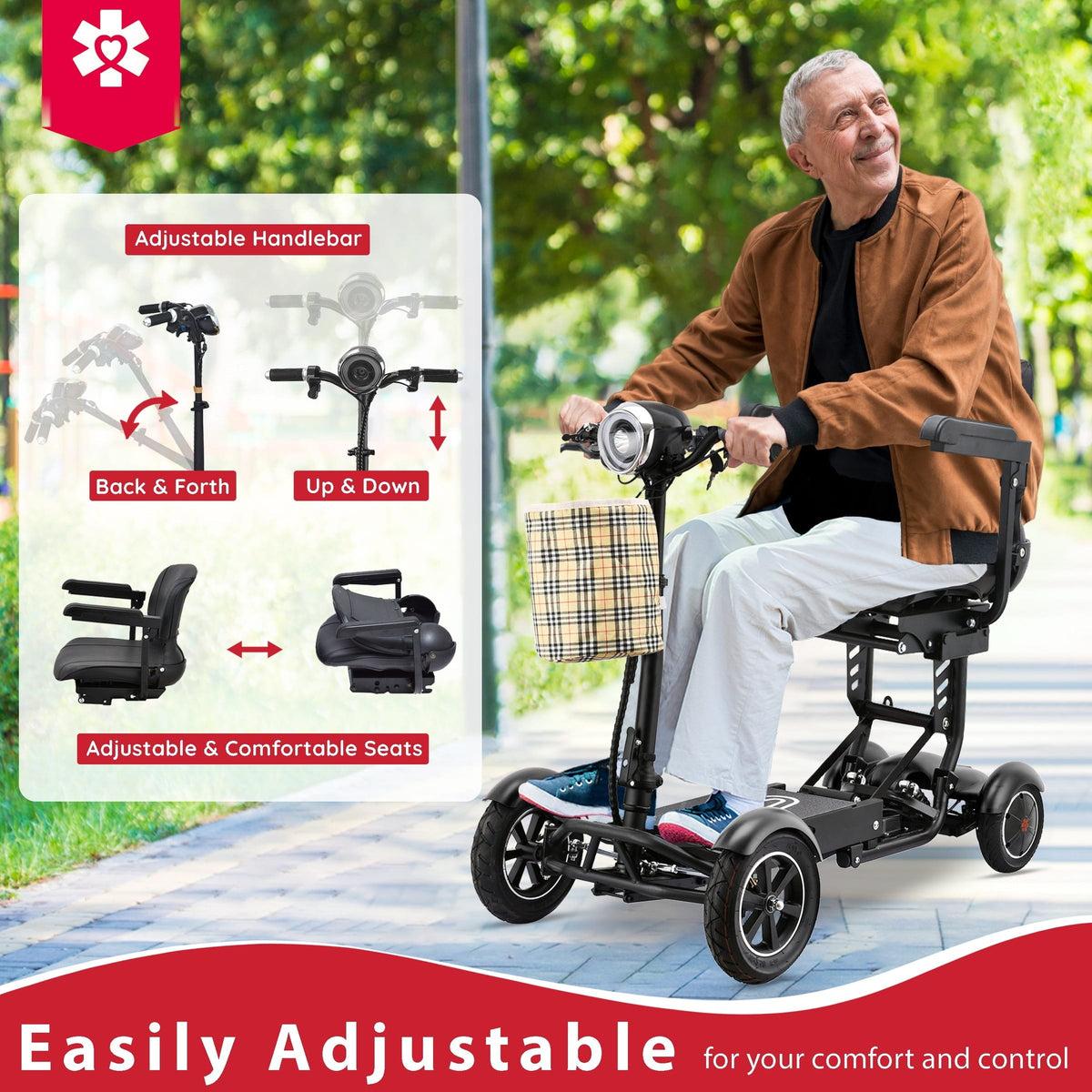 Fold & Travel Mobility Mobility Scooter 4 Wheel Collapsible Portable Electric Powered Wheelchair - Black color