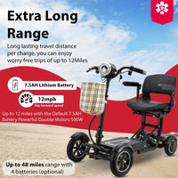 Fold & Travel Mobility Mobility Scooter 4 Wheel Collapsible Portable Electric Powered Wheelchair - Black color