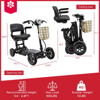 Fold & Travel Mobility Mobility Scooter 4 Wheel Collapsible Portable Electric Powered Wheelchair - Black color