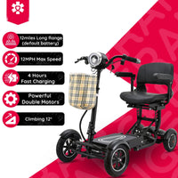 Fold & Travel Mobility Mobility Scooter 4 Wheel Collapsible Portable Electric Powered Wheelchair - Black color