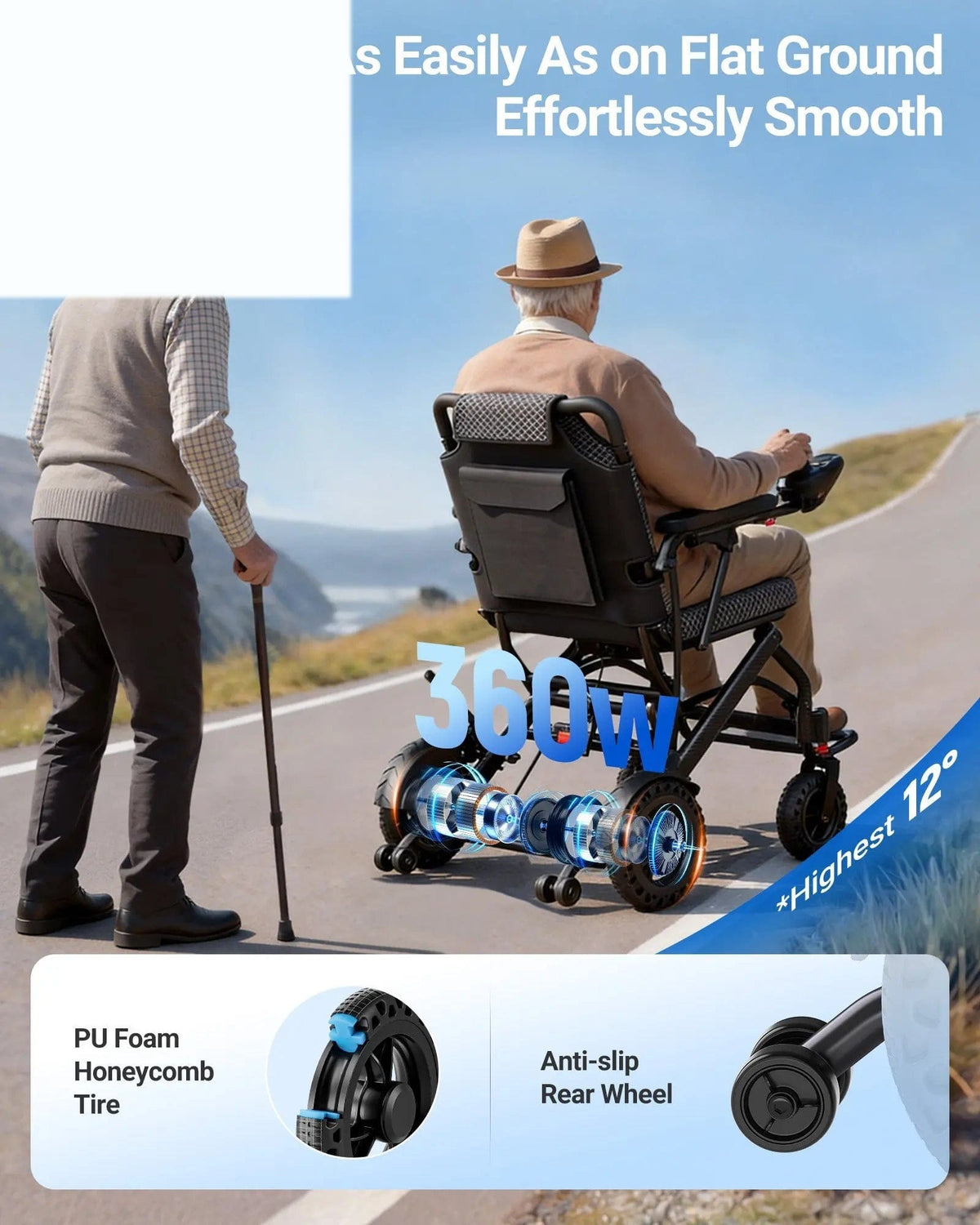 Fold & Travel Mobility accessibility equipment Wide-Seat Comfort Fast-Fold Electric Wheelchair Capacity 12AH 18.5" Seat - K04
