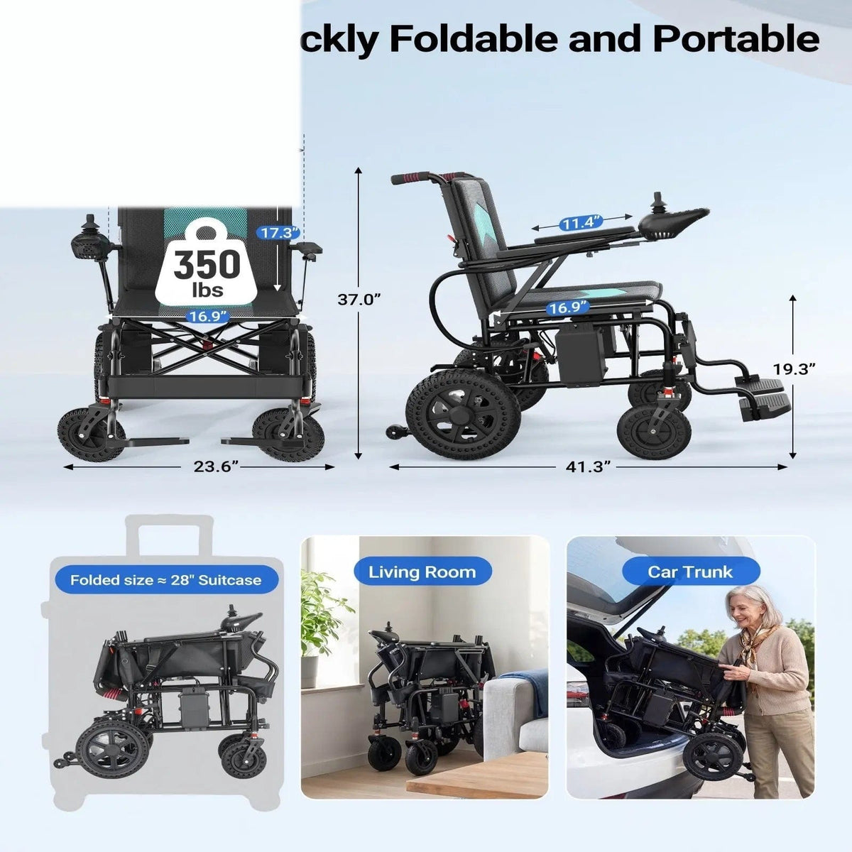 Fold & Travel Mobility accessibility equipment E310H Folding Heavy-Duty Electric Wheelchair