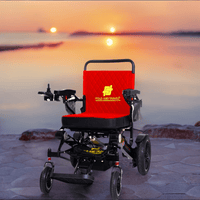 Fold and Travel Electric Wheelchair Black Frame, Red Seat Premium Auto Folding Electric Wheelchair Fold And Travel Mobility Scooter Wheel Chair Powered Automated For Adults and Seniors