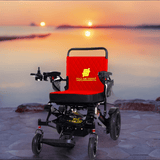 Black Frame, Red Seat Premium Auto Folding Electric Wheelchair Fold And Travel Mobility Scooter Wheel Chair Powered Automated For Adults and Seniors