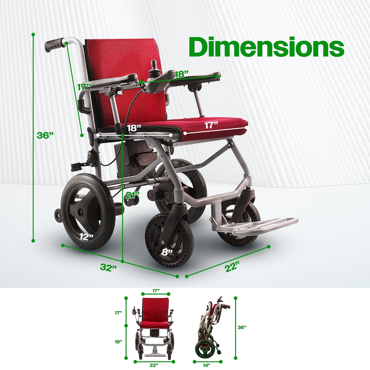 Fold & Travel Mobility WHEELCHAIR KANO( Red) - Foldable Electric Wheelchair, Travel Size, User-Friendly