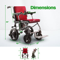 Fold & Travel Mobility WHEELCHAIR KANO( Red) - Foldable Electric Wheelchair, Travel Size, User-Friendly