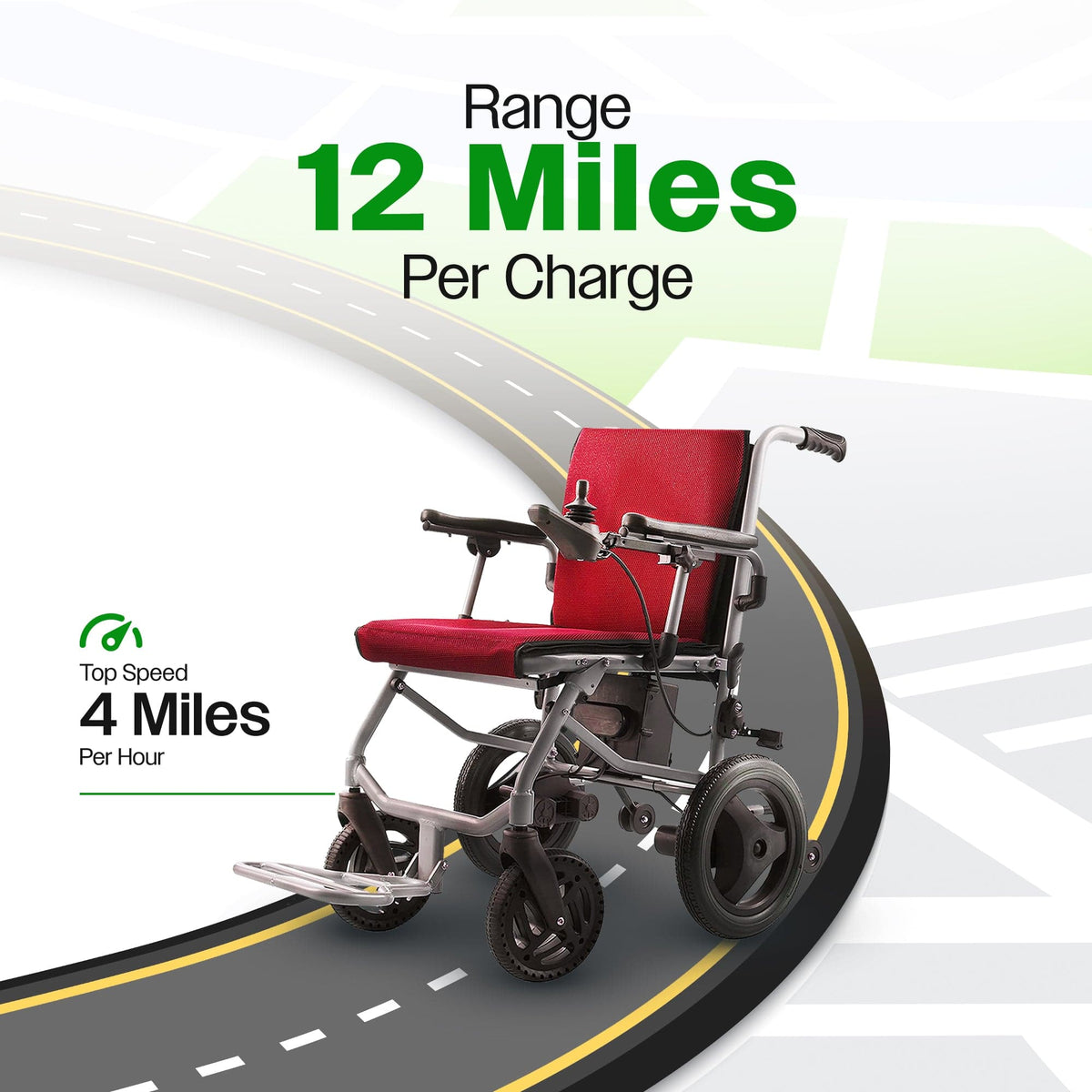 Fold & Travel Mobility WHEELCHAIR KANO( Red) - Foldable Electric Wheelchair, Travel Size, User-Friendly