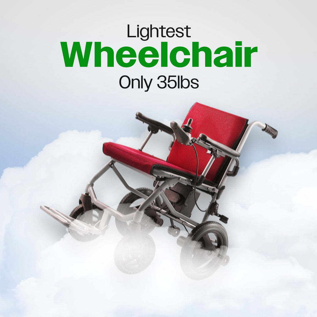 Fold & Travel Mobility WHEELCHAIR KANO( Red) - Foldable Electric Wheelchair, Travel Size, User-Friendly