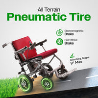 Fold & Travel Mobility WHEELCHAIR KANO( Red) - Foldable Electric Wheelchair, Travel Size, User-Friendly