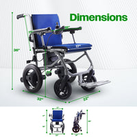 Fold & Travel Mobility WHEELCHAIR KANO (Blue) -Foldable Electric Wheelchair, Travel Size, User-Friendly