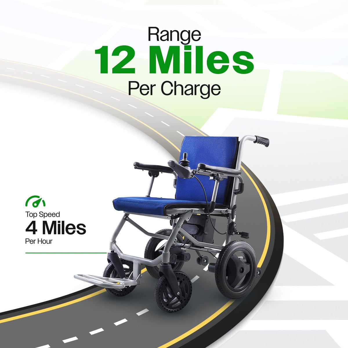 Fold & Travel Mobility WHEELCHAIR KANO (Blue) -Foldable Electric Wheelchair, Travel Size, User-Friendly