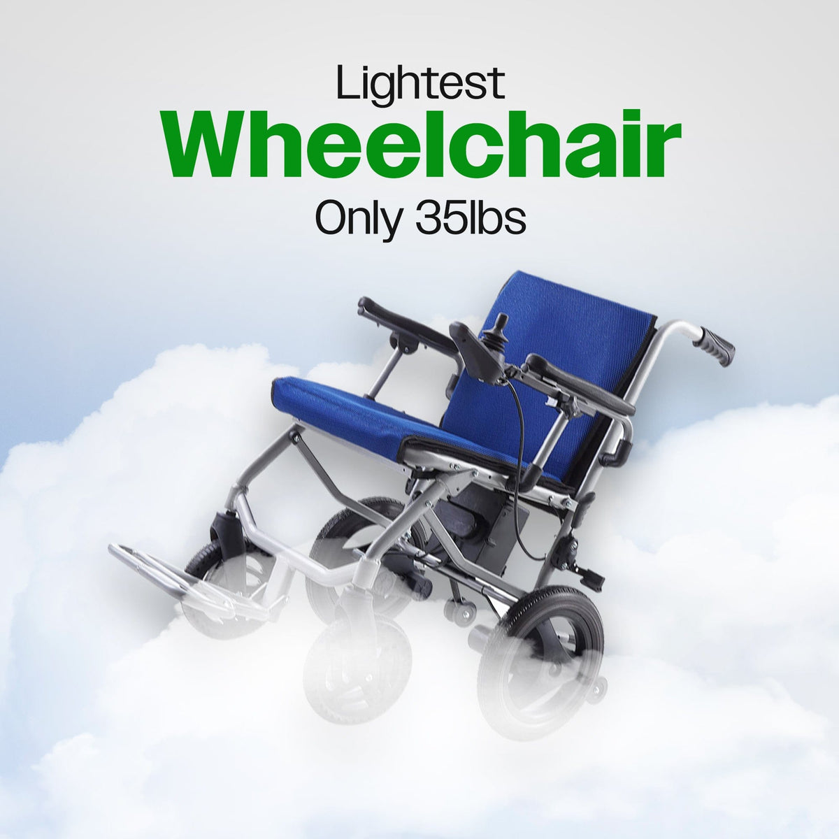 Fold & Travel Mobility WHEELCHAIR KANO (Blue) -Foldable Electric Wheelchair, Travel Size, User-Friendly