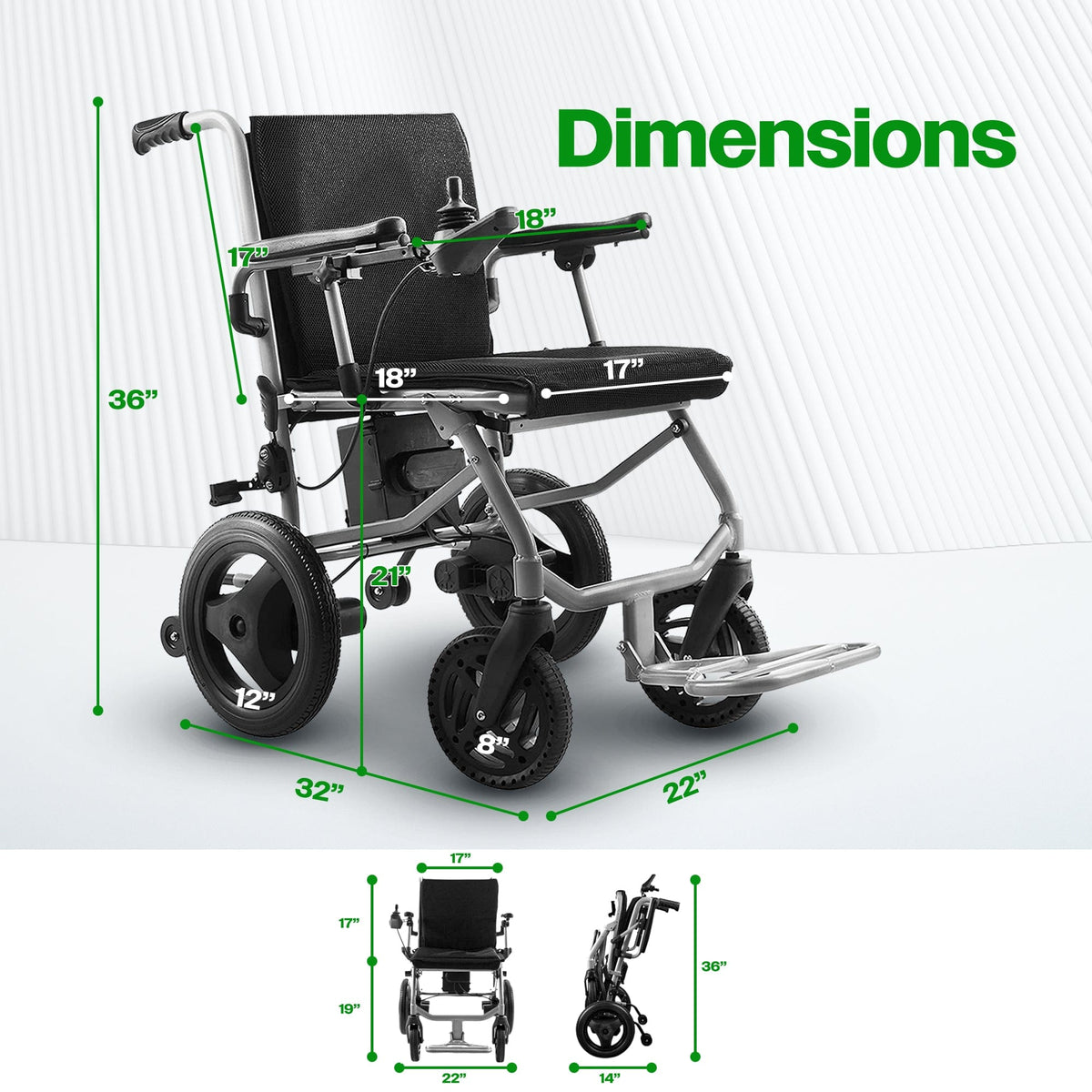 Fold & Travel Mobility WHEELCHAIR KANO (Black) -Foldable Electric Wheelchair, Travel Size, User-Friendly