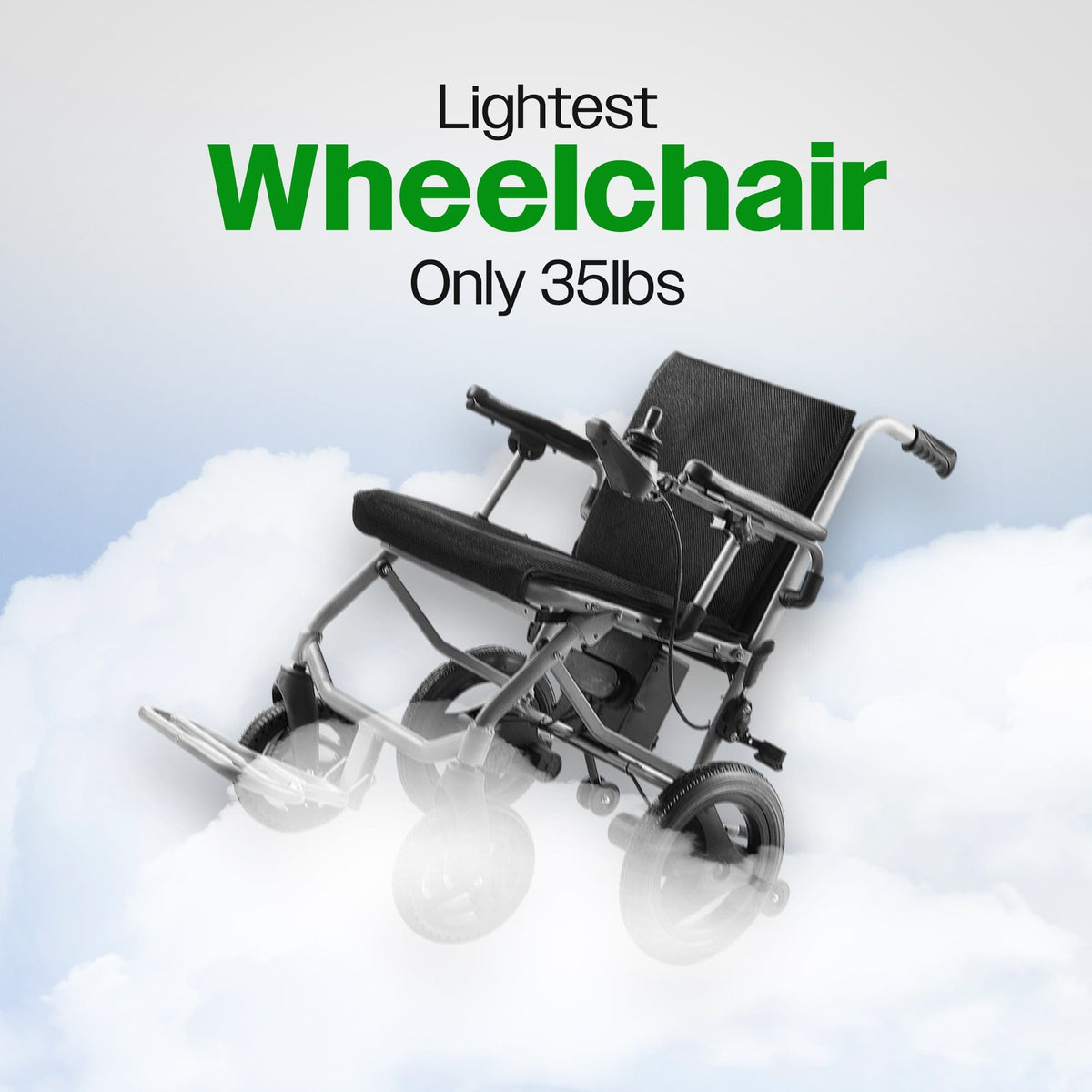 Fold & Travel Mobility WHEELCHAIR KANO (Black) -Foldable Electric Wheelchair, Travel Size, User-Friendly