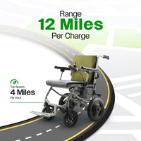 Fold & Travel Mobility WHEELCHAIR KANO (Green) -Foldable Electric Wheelchair, Travel Size, User-Friendly
