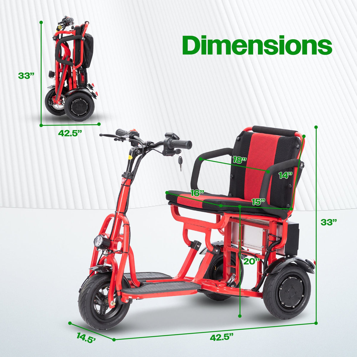 Fold & Travel Mobility WHEELCHAIR COUGAR (Red) Ultra Lightweight Folding Scooter For Adults 3 Wheeler - Portable