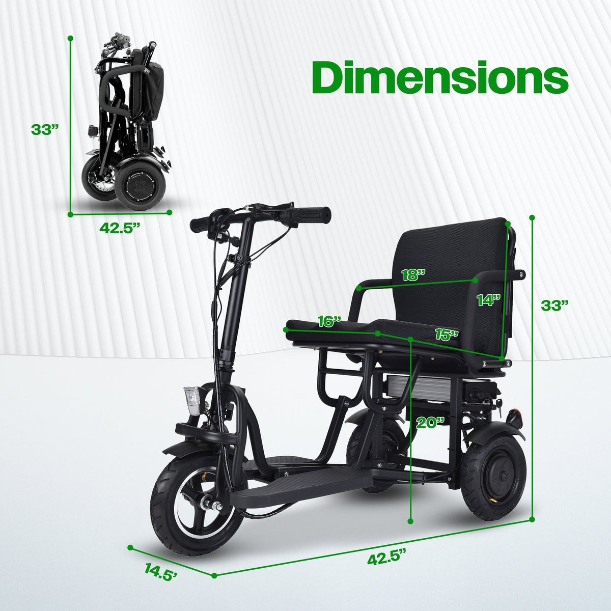 Fold & Travel Mobility WHEELCHAIR COUGAR (Black) Folding Electric Mobility Scooter 3 Wheel Lightweight Portable Power Travel Scooters