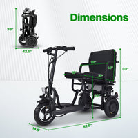 Fold & Travel Mobility WHEELCHAIR COUGAR (Black) Folding Electric Mobility Scooter 3 Wheel Lightweight Portable Power Travel Scooters