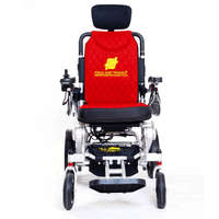 Fold and Travel Electric Wheelchair Red Fold And Travel Auto Recline Lightweight Foldable Electric Power Portable Wheelchair - Silver Frame