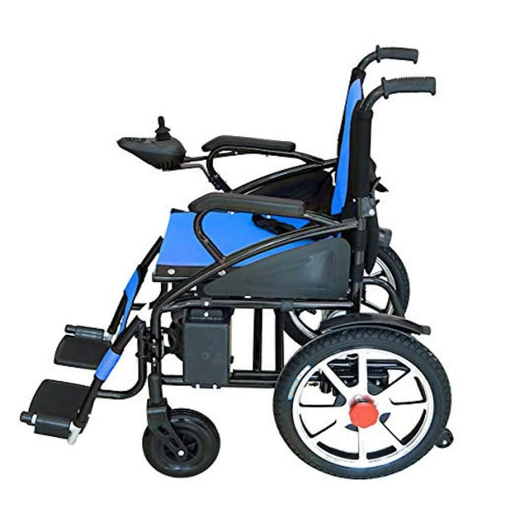 Fold and Travel Electric Wheelchair Lightweight Foldable Electric Wheelchair with Lithium Battery Power Chair - Blue