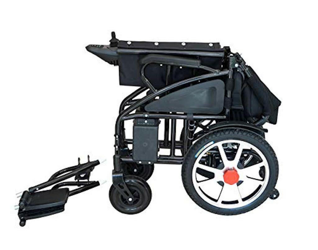 Fold and Travel Electric Wheelchair Lightweight Foldable Electric Wheelchair with Lithium Battery Power Chair - Blue