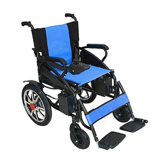 Fold and Travel Electric Wheelchair Lightweight Foldable Electric Wheelchair with Lithium Battery Power Chair - Blue
