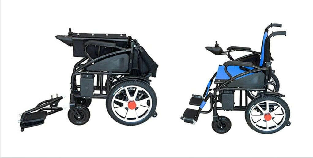 Fold and Travel Electric Wheelchair Lightweight Foldable Electric Wheelchair with Lithium Battery Power Chair - Blue