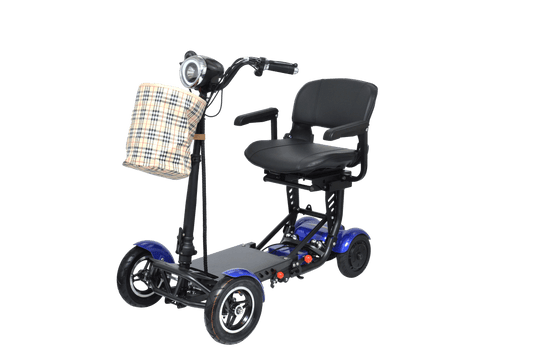 Fold & Travel Mobility Mobility Scooter Foldable Mobility Scooter Cruiser City Hopper 4 Wheel Scooter Medical Mobility Big Seat ( BLUE )