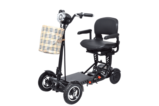Fold & Travel Mobility Mobility Scooter Foldable Mobility Scooter Cruiser City Hopper 4 Wheel Scooter Medical Mobility Big Seat ( BLACK )