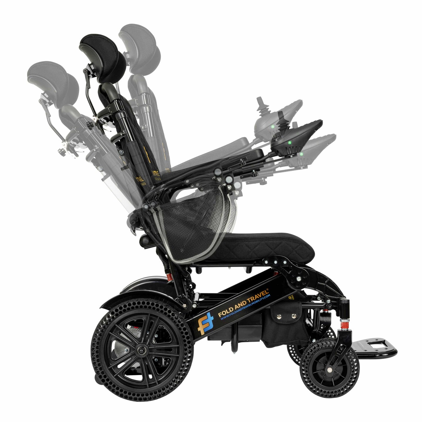 Fold and Travel Electric Wheelchair BLACK Fold And Travel Auto Recline Electric Wheelchair Lightweight Power Wheel Chair  BLACK