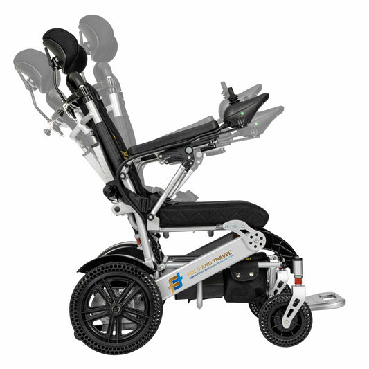 Fold and Travel Electric Wheelchair Fold And Travel Auto Recline Electric Wheelchair Lightweight Power Wheel Chair  SILVER